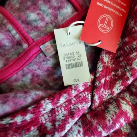 Talbots T by Talbots Nordic Pink Snowflakes Fleece Sweater Size L - Picture 7 of 9